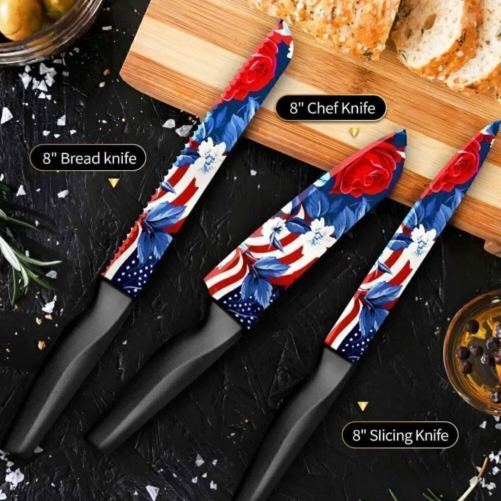 Patriotic Knife Set 6 Piece Kitchen Knife Set German Stainless Steel Unique Gift